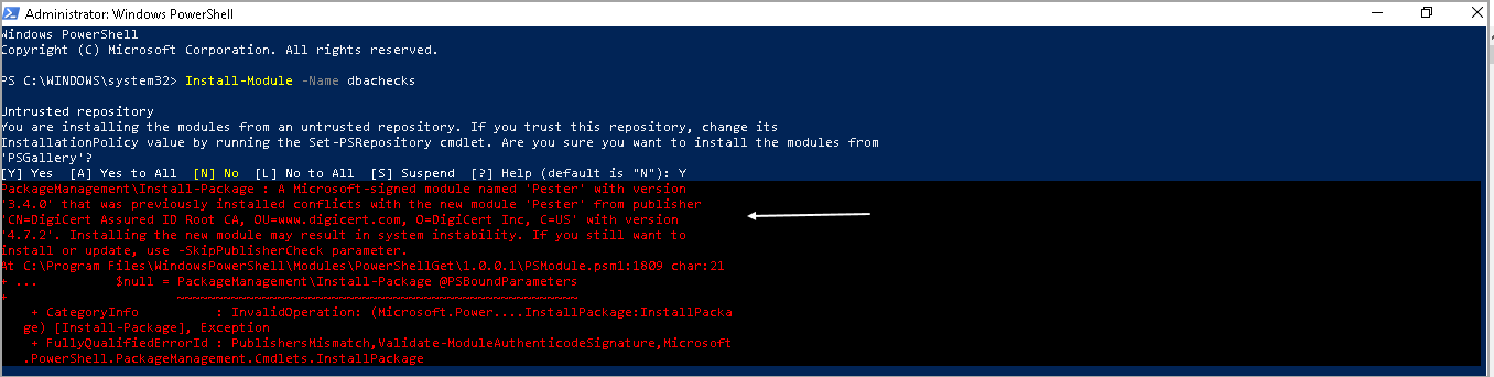 PowerShell SQL Server module DBAChecks installation