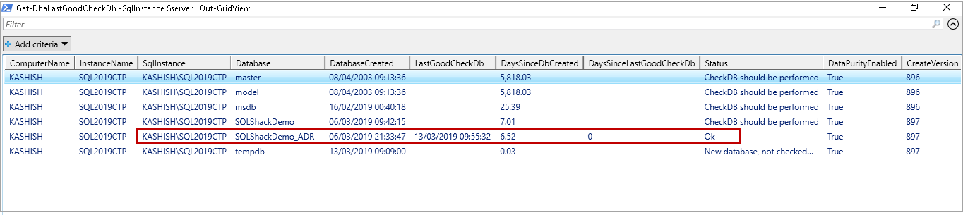 powershell sql server module DBAChecks: Validation check after performing DBCC CHECKDB on a database