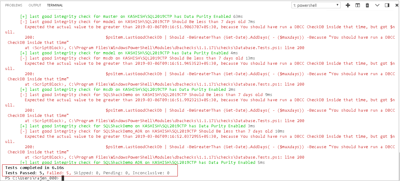 powershell sql server module DBAChecks: view the consistency validation check output using DBACheck.