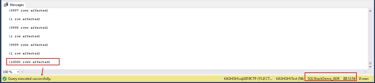 Query executed successfully in Create jAccelerated Database Recovery database