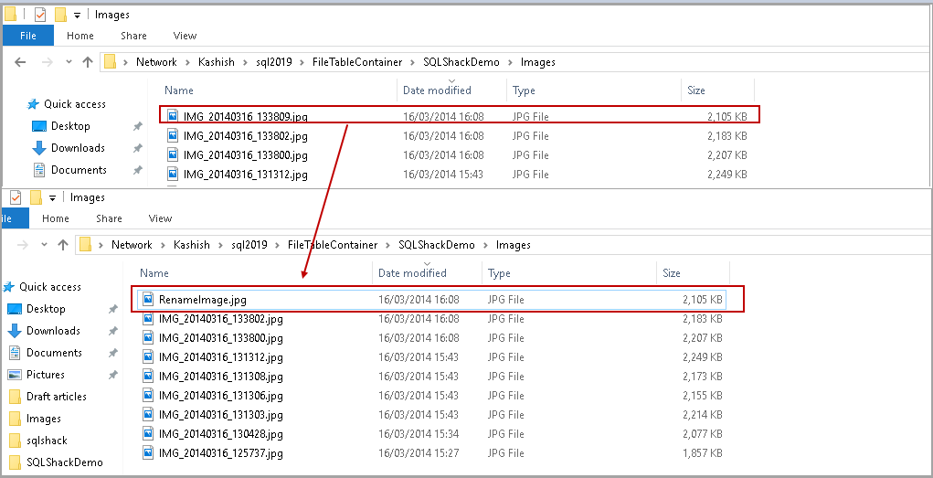 Rename object in SQL Server FILETABLE