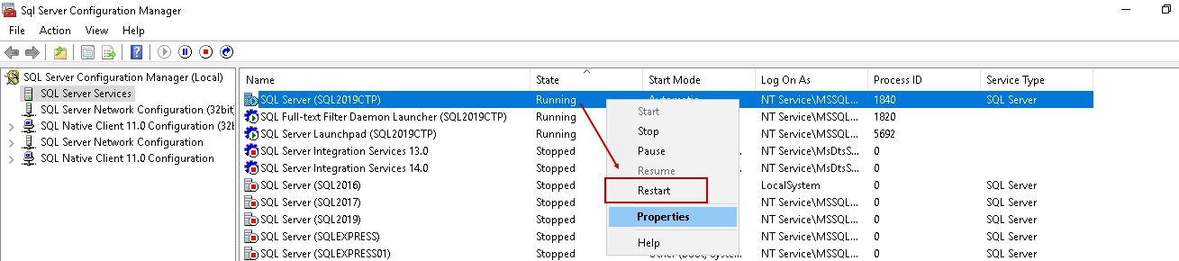 Restart SQL Service