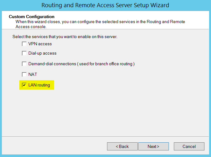 Routing and Remote Access Server Setup Wizard - LAN routing