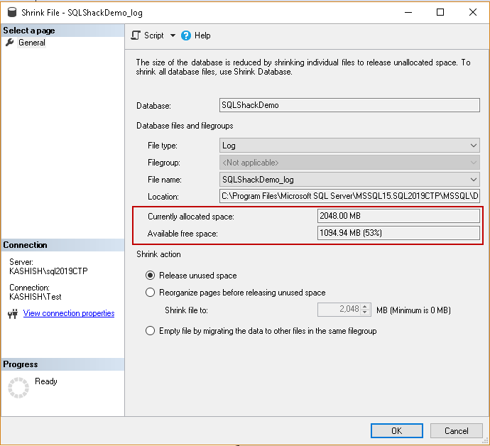 Shrink the Transaction log during an active transaction