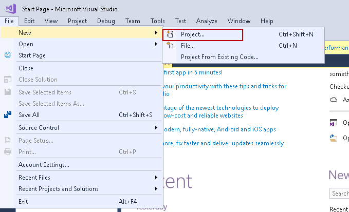 SQL import of compressed data: Create new project in Visual Studio 2017