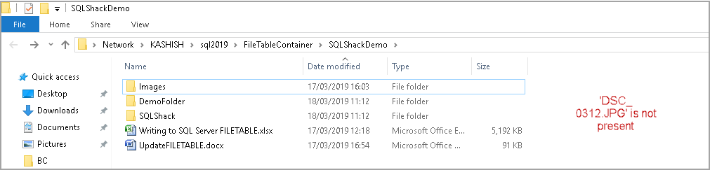 SQL Server FILETABLE objects in directory