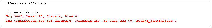 trasaction failed due to trasaction log full issue