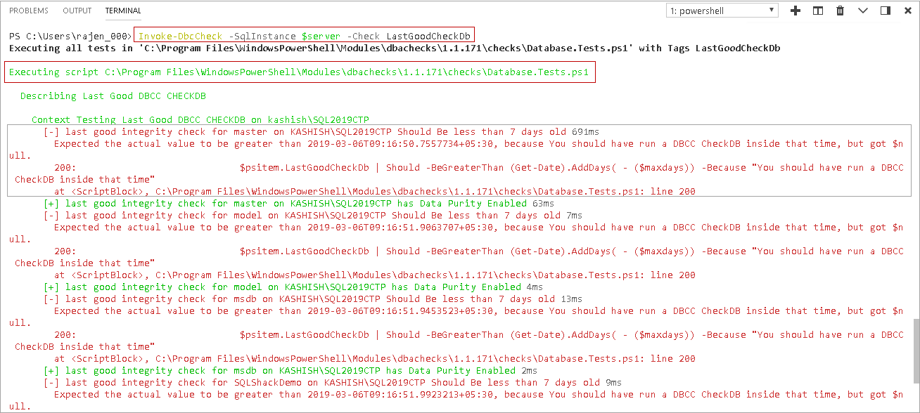 vpowershell sql server module DBAChecks: iew the consistency validation check using DBACheck.