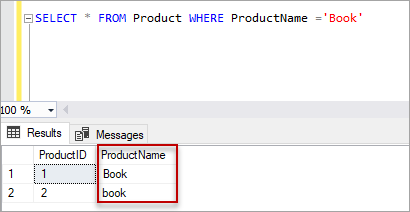 select statement with out collate SQL command