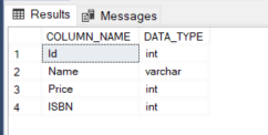 Ouput when running an ALTER command to show new table column.