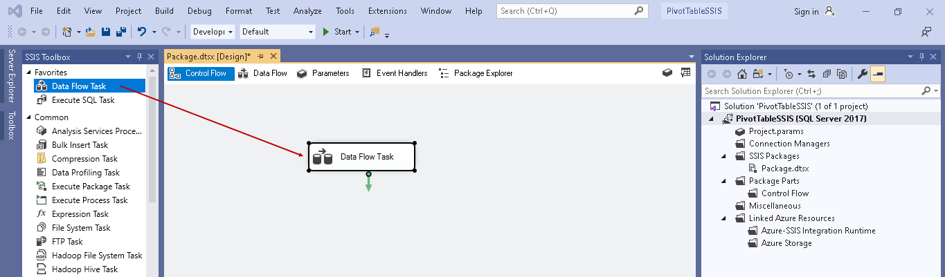 Drag and drop Data Flow Task 