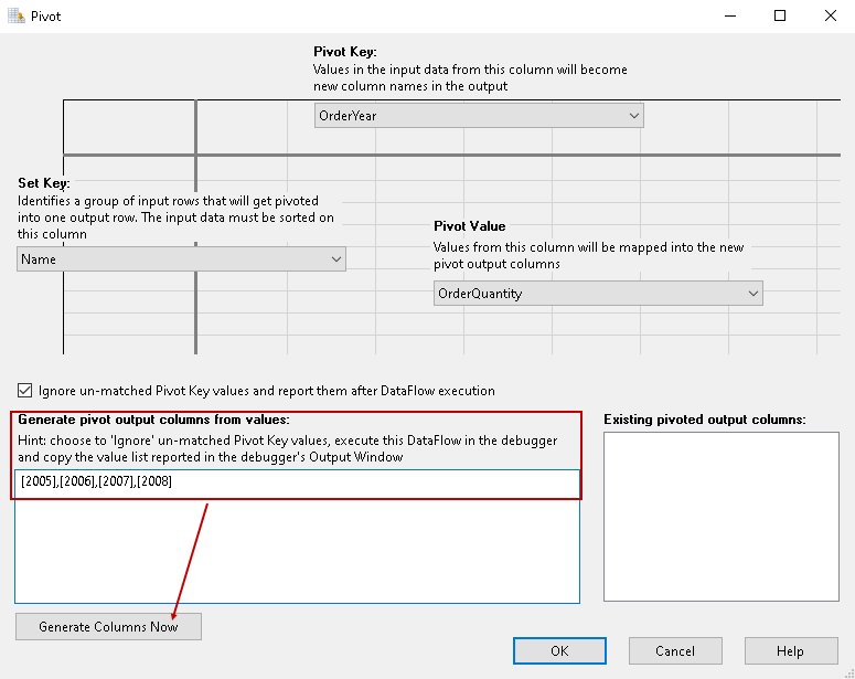 generate pivot output columns