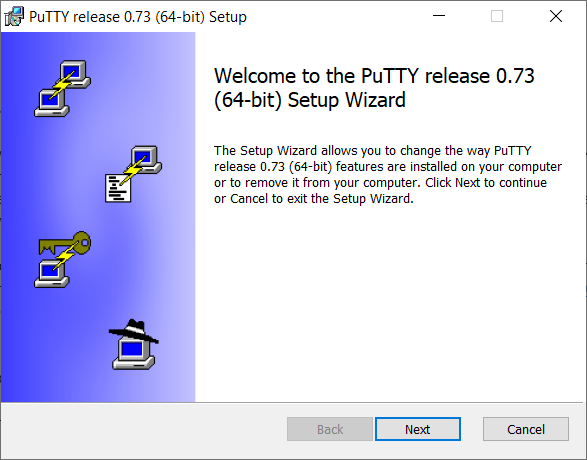 PuTTY welcome screen dialog