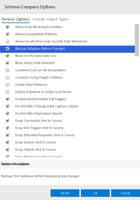 Backup target database before making changes