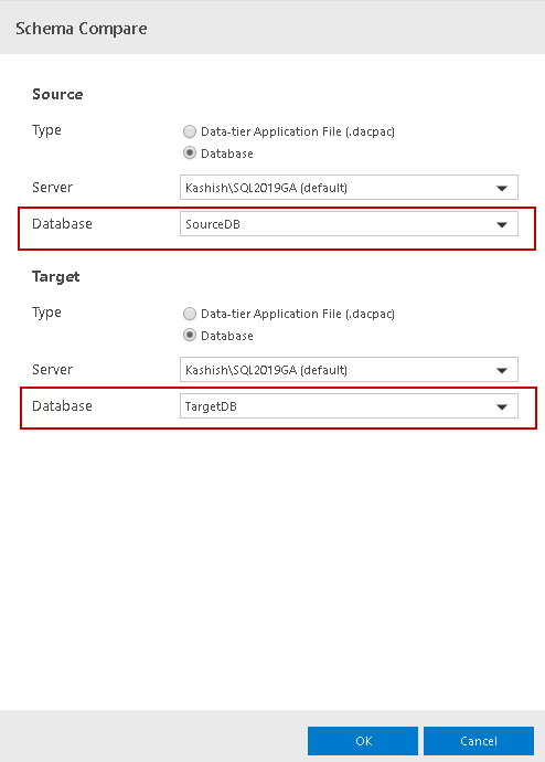 Compare Database source to destinaton database