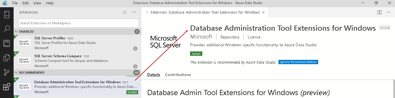 Database Administration Tool Extension for Windows