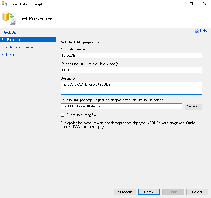 Extract Data-tier Application input