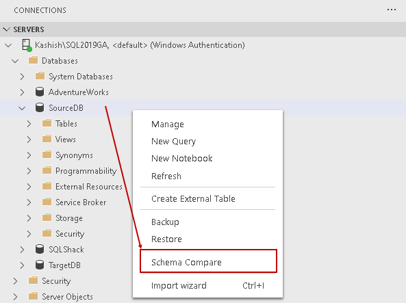 Launch Schema Compare extension