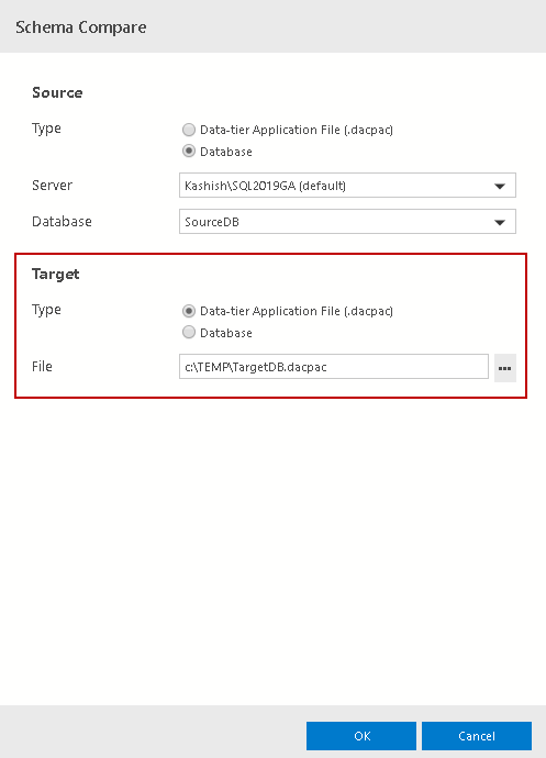 Schema compare target as DACPAC