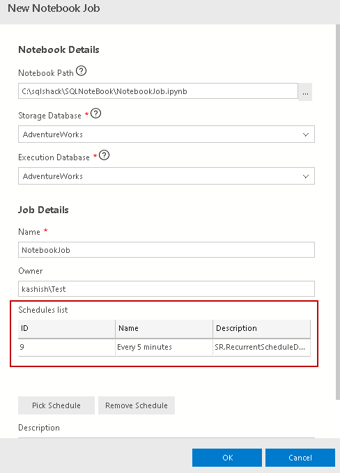 Notebook job configuration