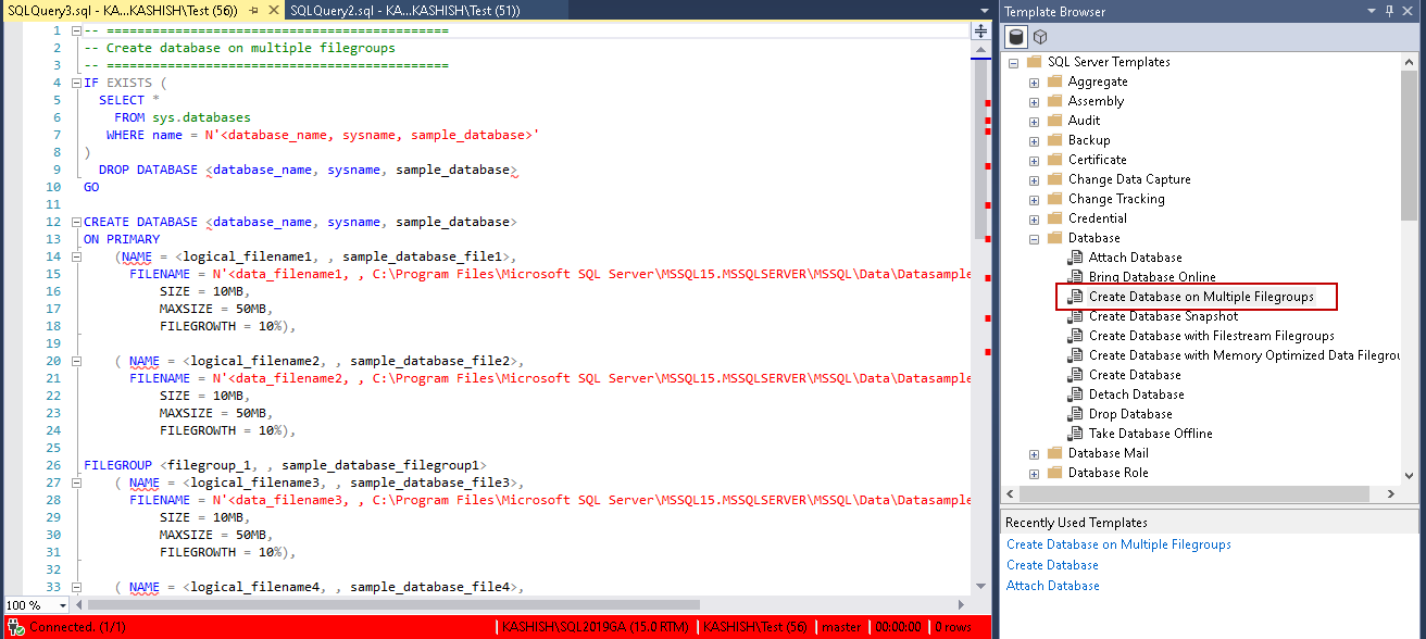 Create a database with multiple filegroups