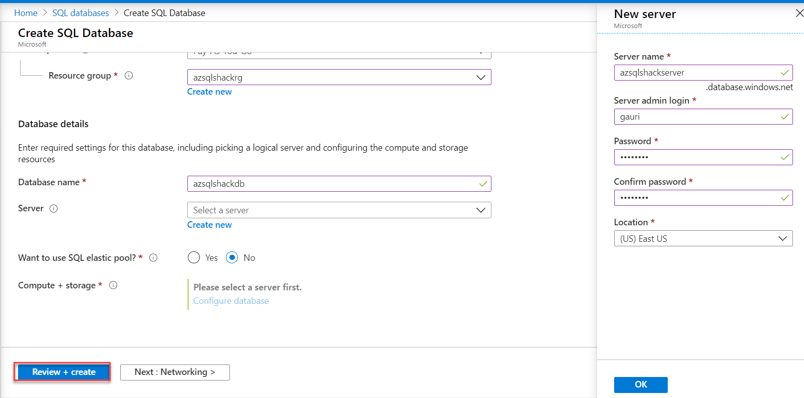 Create an Azure SQL Database. 