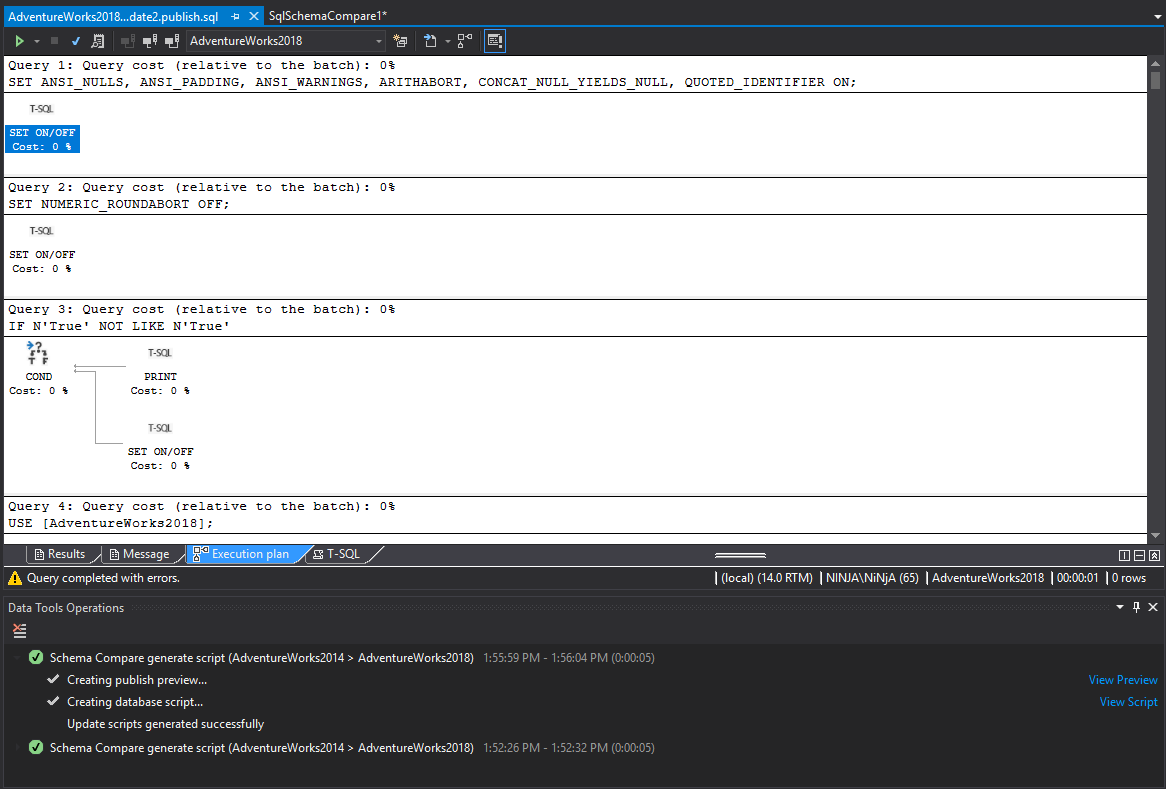 Examining the execution plan before executing the SQL update script