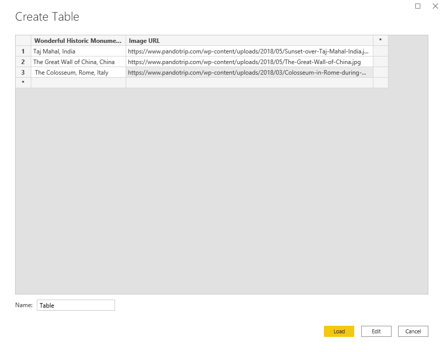 Enter data in a table