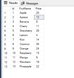 Sample table for paging in SQL