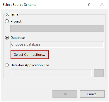 Select Connection in the Select Source Schema dialog 