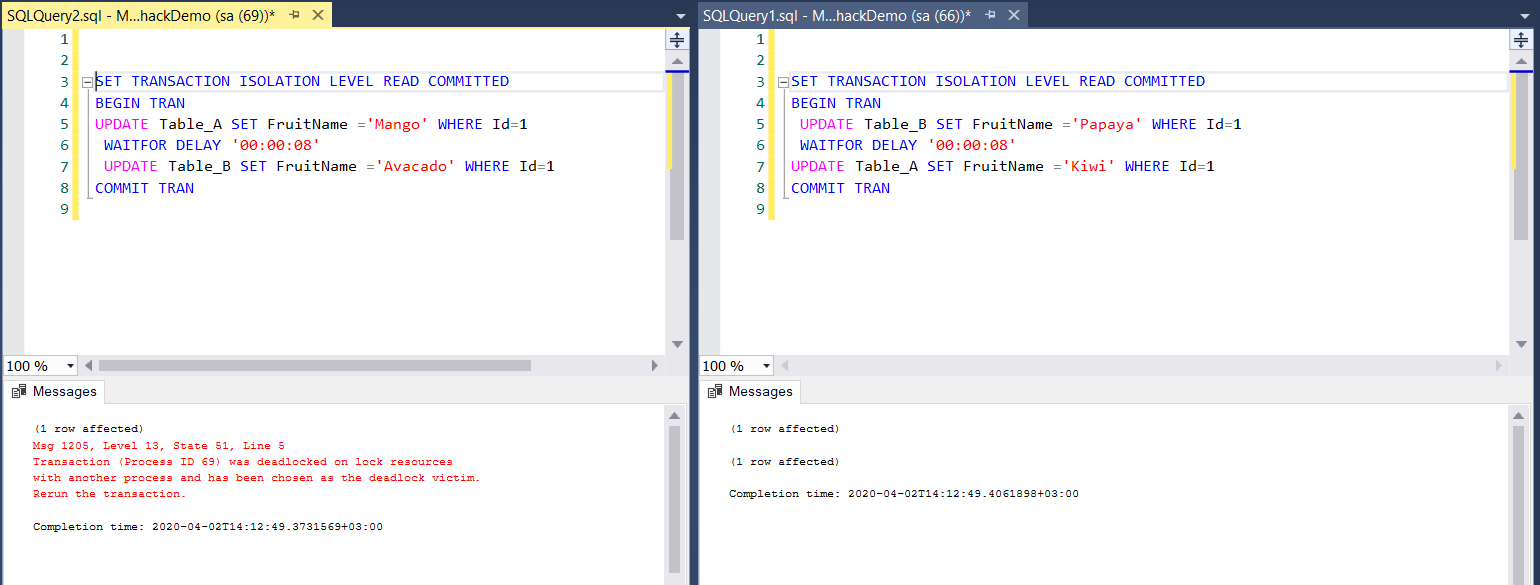 Simulate deadlock in SSMS