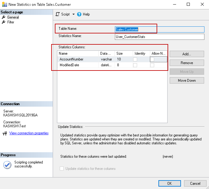 Specify statistics column