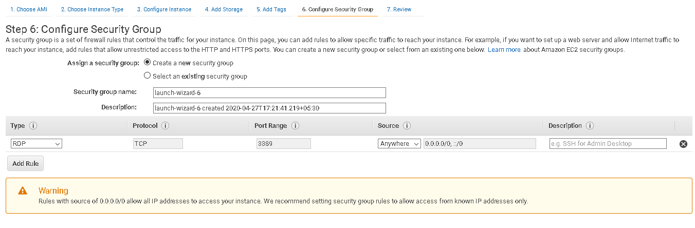 Configure Security Group