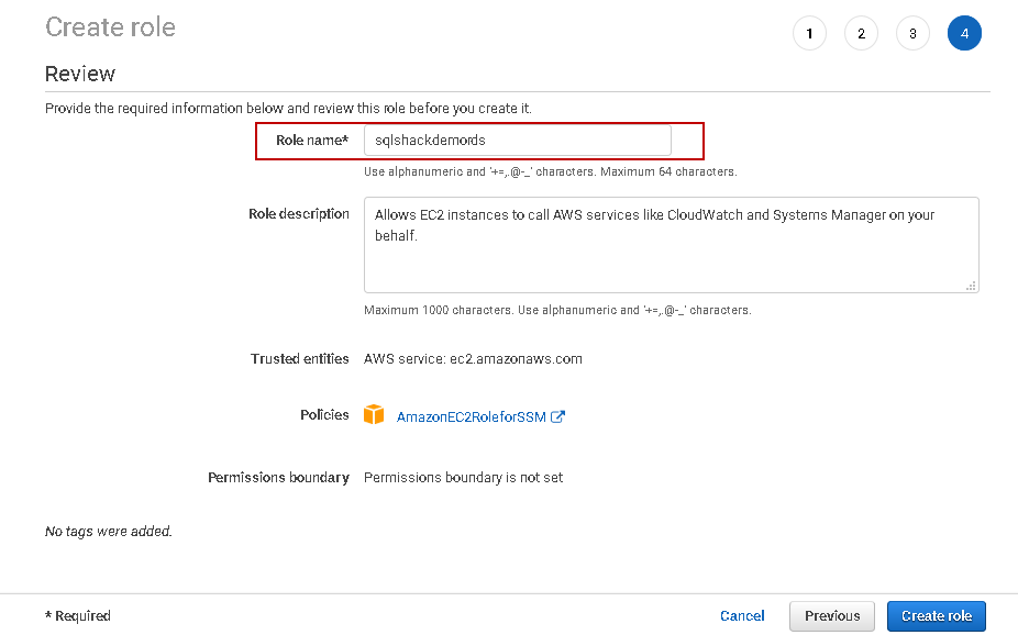 Create Role for AWS RDS SQL Server