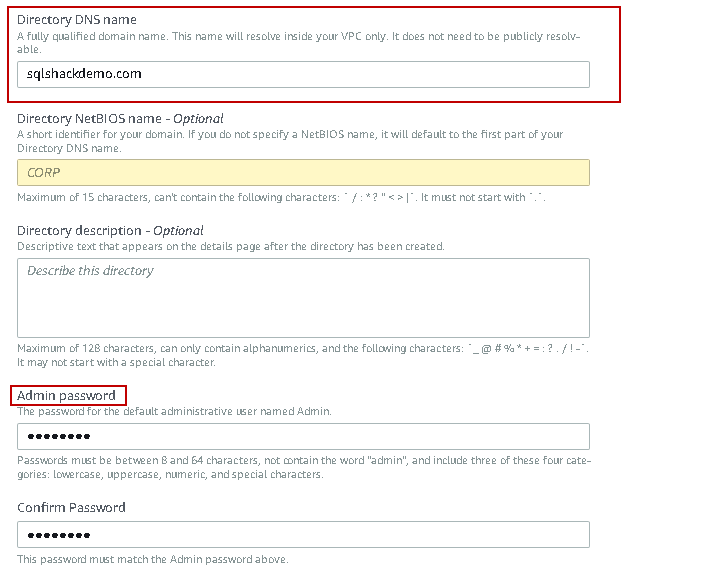 Directory DNS and Admin password