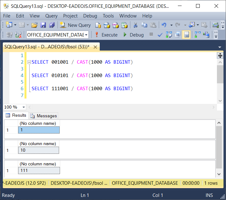 Example queries: the / (DIVISION) operator.