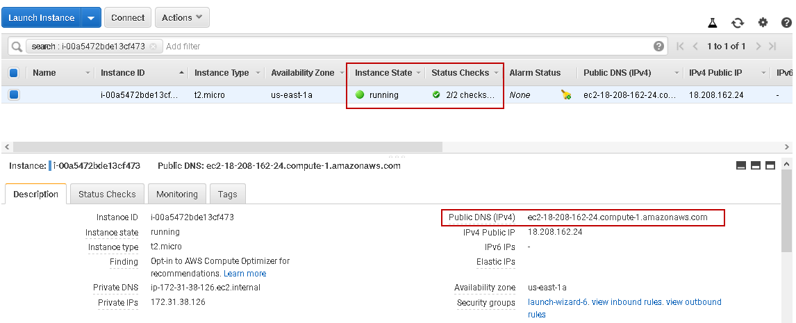 EC2 instance status 