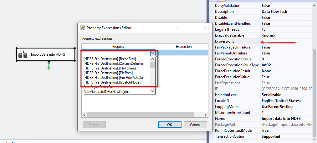 HDFS file destination expressions