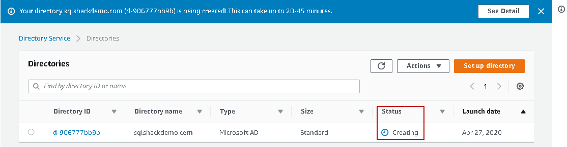 Status of Active directory