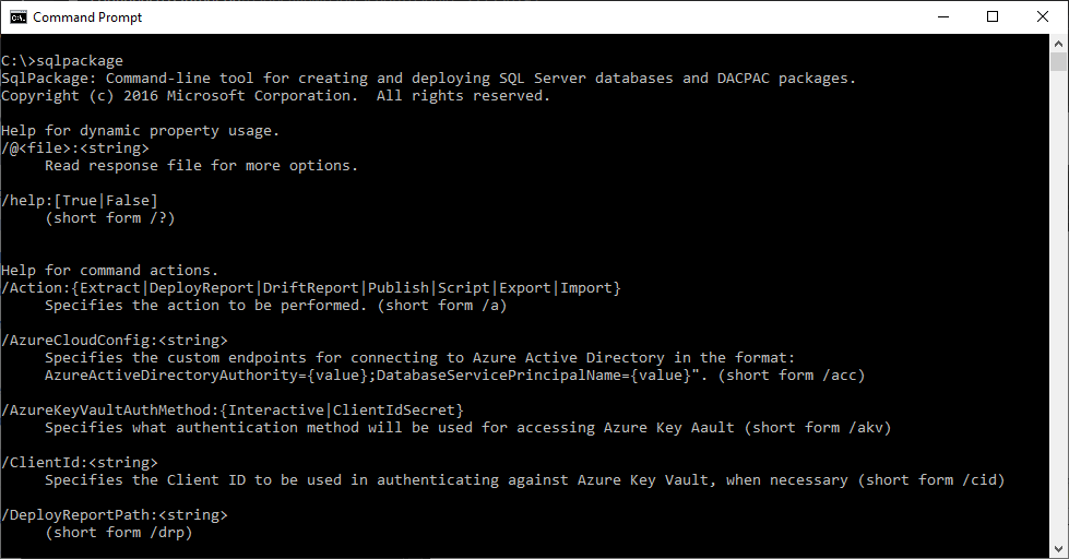 SQL Package Utility from Command Line