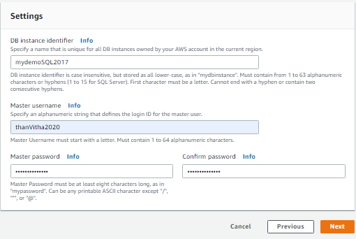 AWS RDS Database Settings