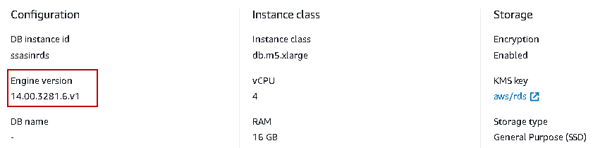 AWS RDS SQL Server  version