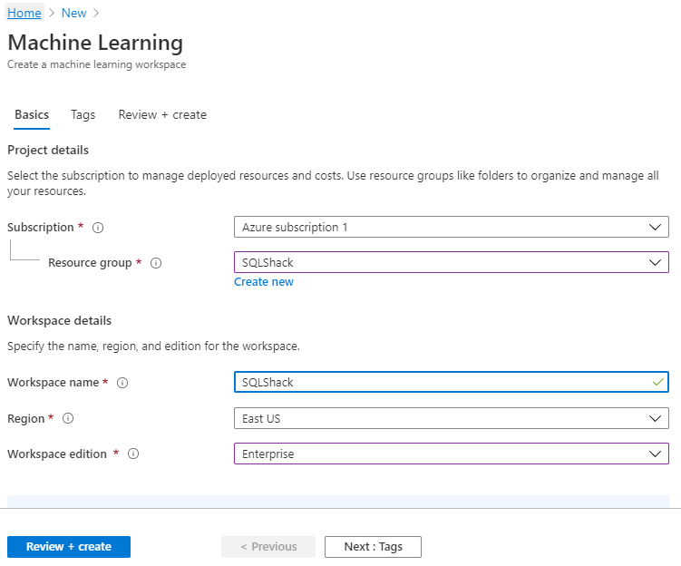 Basic details for Azure Machine Learning servuice. 