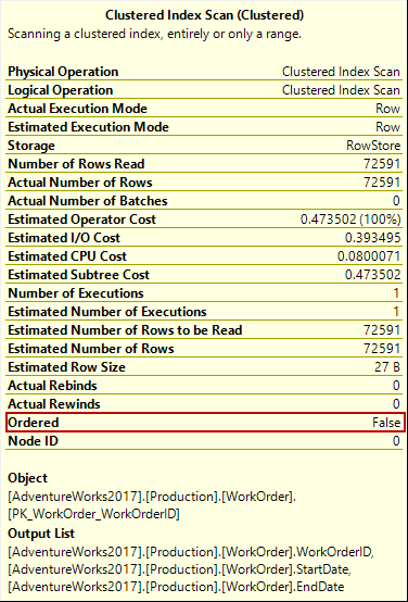 Clustered index scan properties
