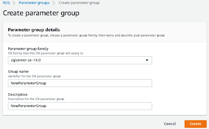 Create parameter group