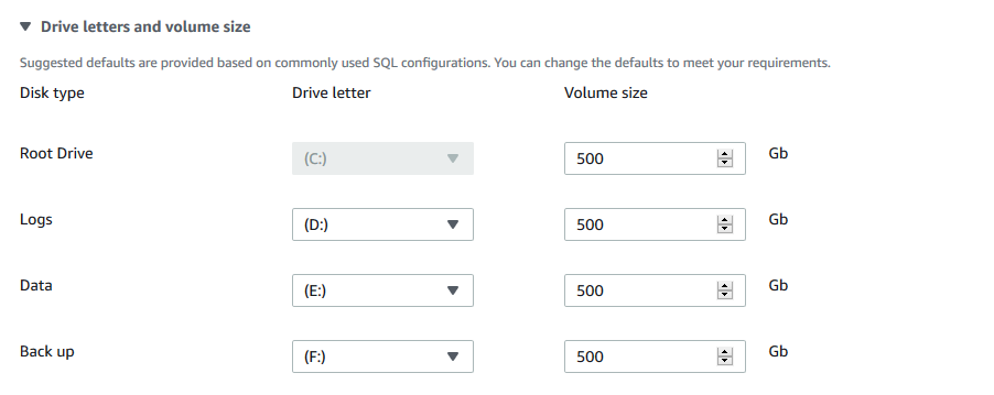 Drive letters and Volume Size for SQL Server Always On instances