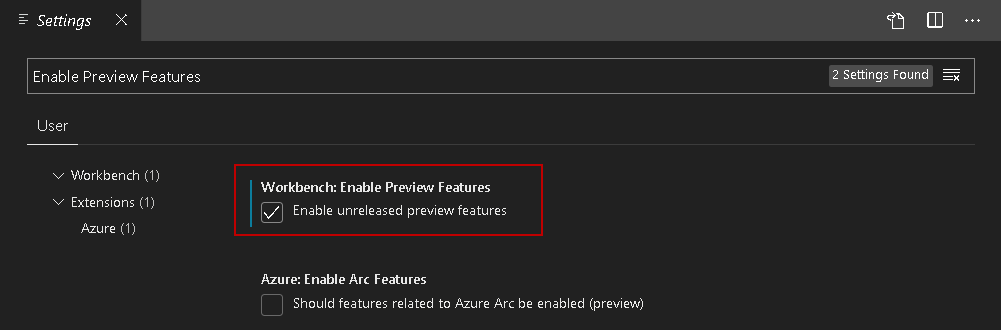 Enable Preview features