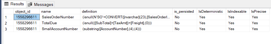 Query that returns detail information about the computed columns