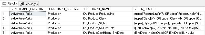 Search CONSTRAINTS in a SQL database