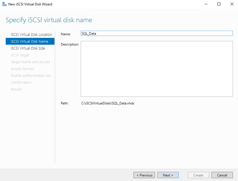 Specify the name of iscsi virtual disk